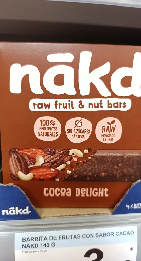barrita de frutas con sabor cacao nakd