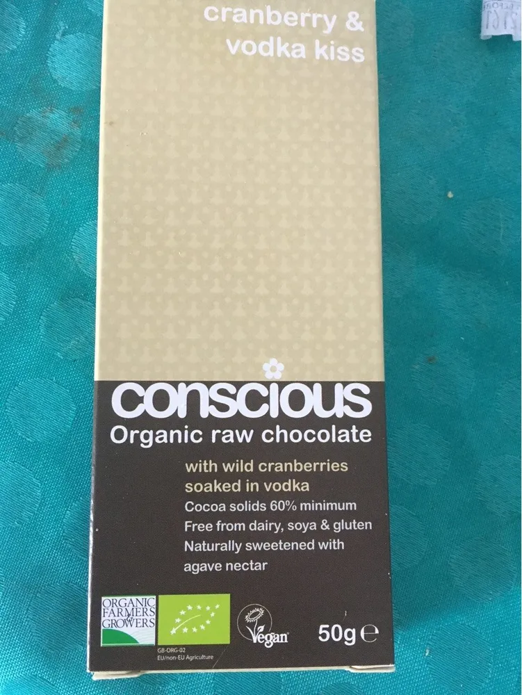 Bulk Deal 10 X Conscious Chocolate Cranberry Vodka Christmas Kiss 50G