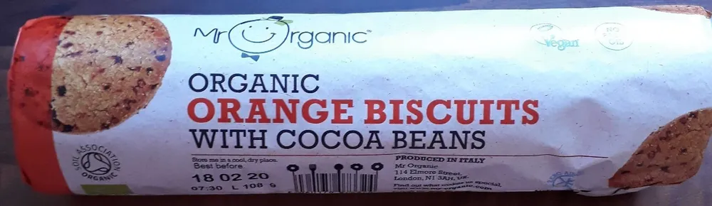 Organic orange biscuits with cocoa beans