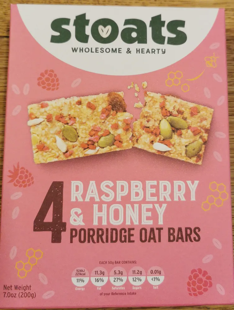Raspberry & Honey Porridge Oat Bars 4 x (200g)