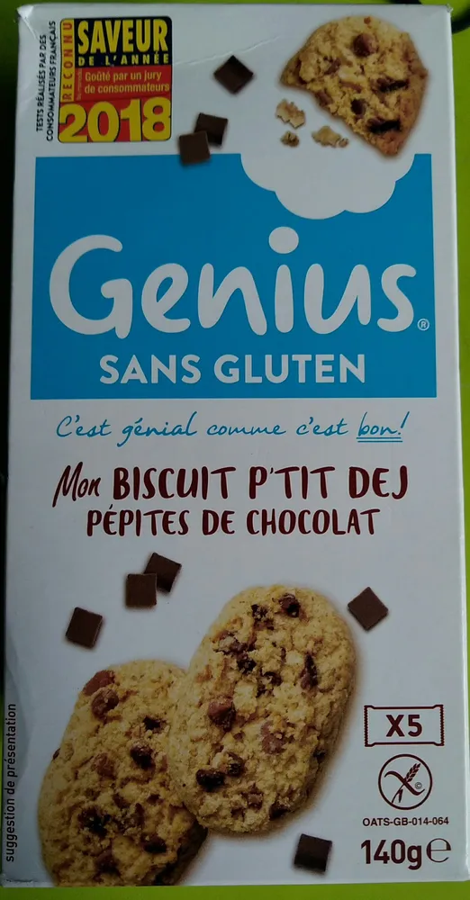 genius , Biscuits sans gluten à l'avoine et pépites chocolat