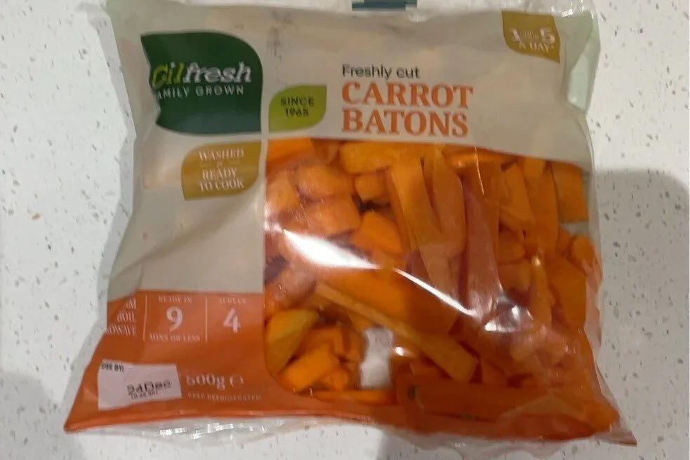 Freshly cut Carrot Batons
