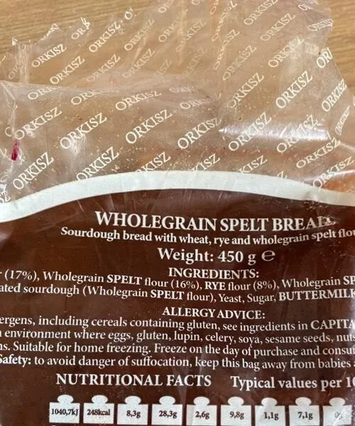 Whole grain spelt bread