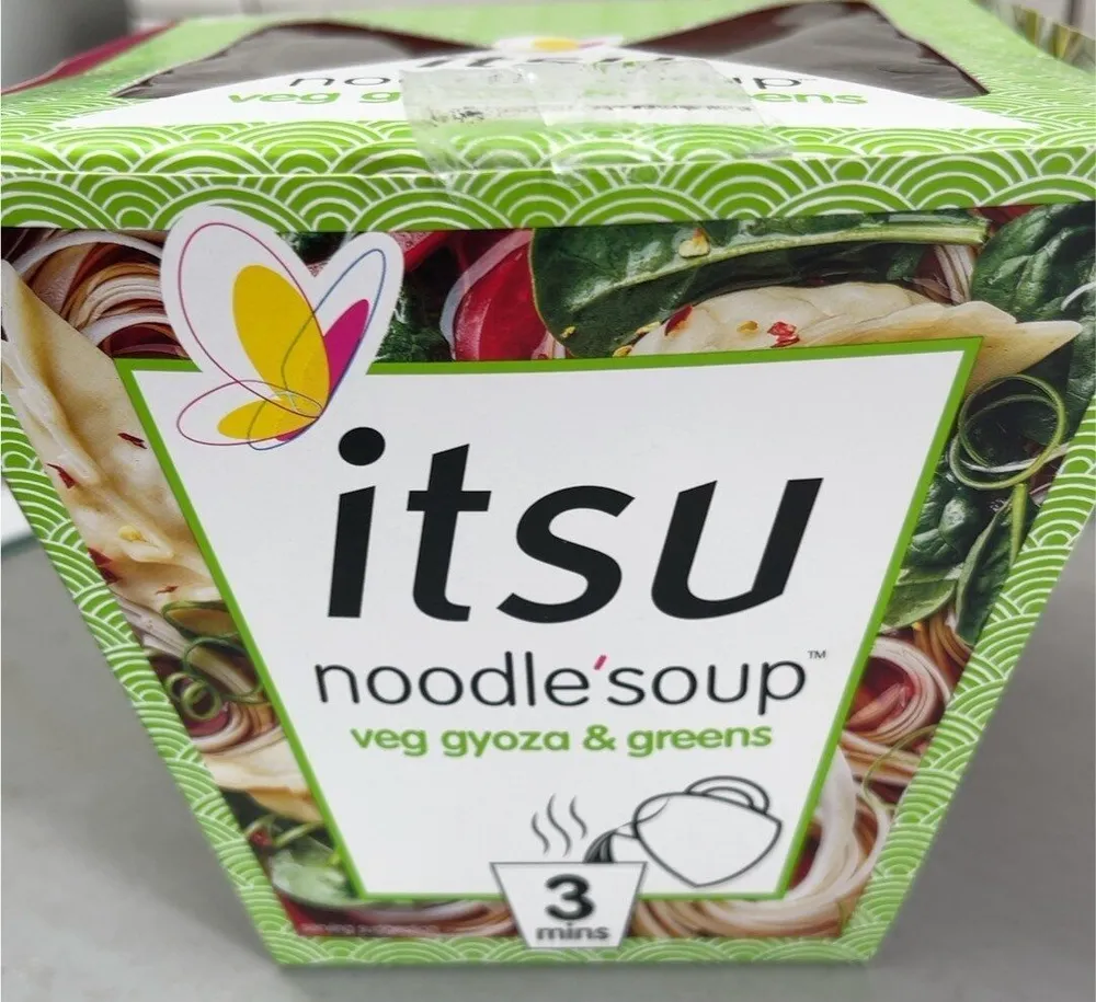 Veg gyoza and greens noodle soup