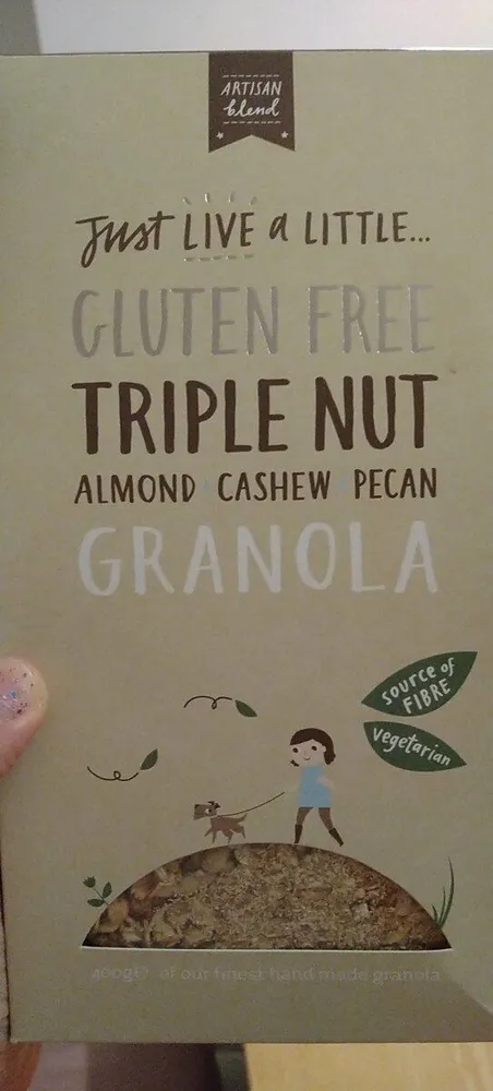 Gluten free triple nut almon cashew pecan granola