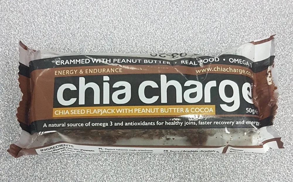 Chia seed flapjack with peanut butter & cocoa