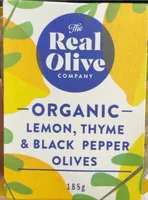 Organic lemon, thyme & black pepper olives