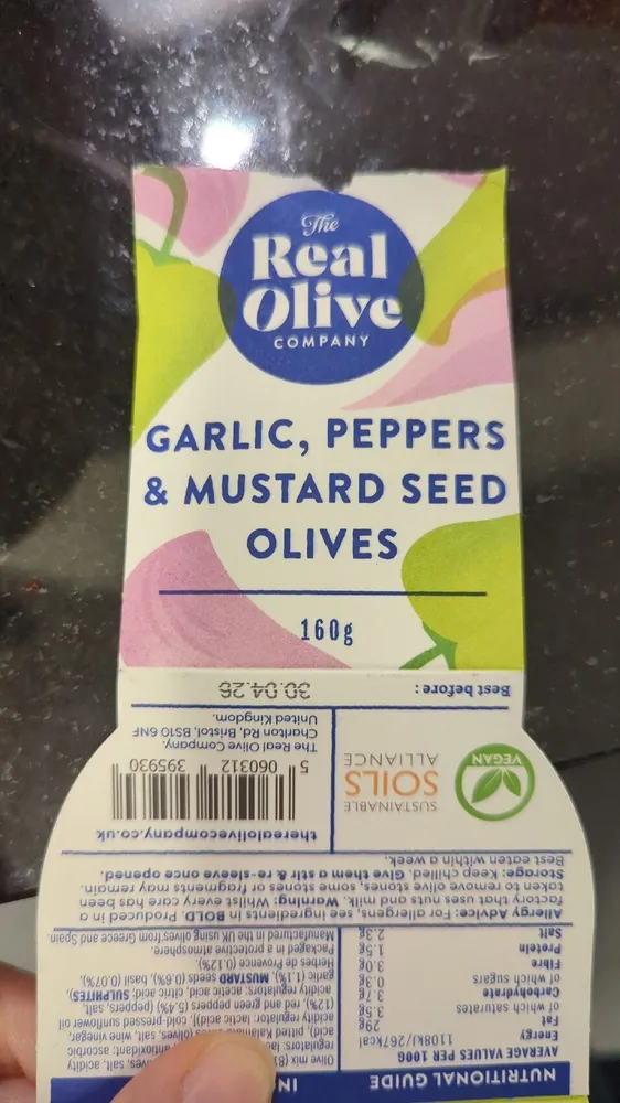 Garlic, Peppers, & Mustard Seed Olives