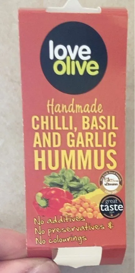 Handmade chilli, basil and garlic hummus