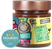 Organic crunchy halzenut and cocoa chickpea spread
