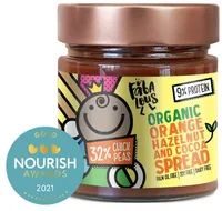 Organic orange halzenut and cocoa chickpea spread