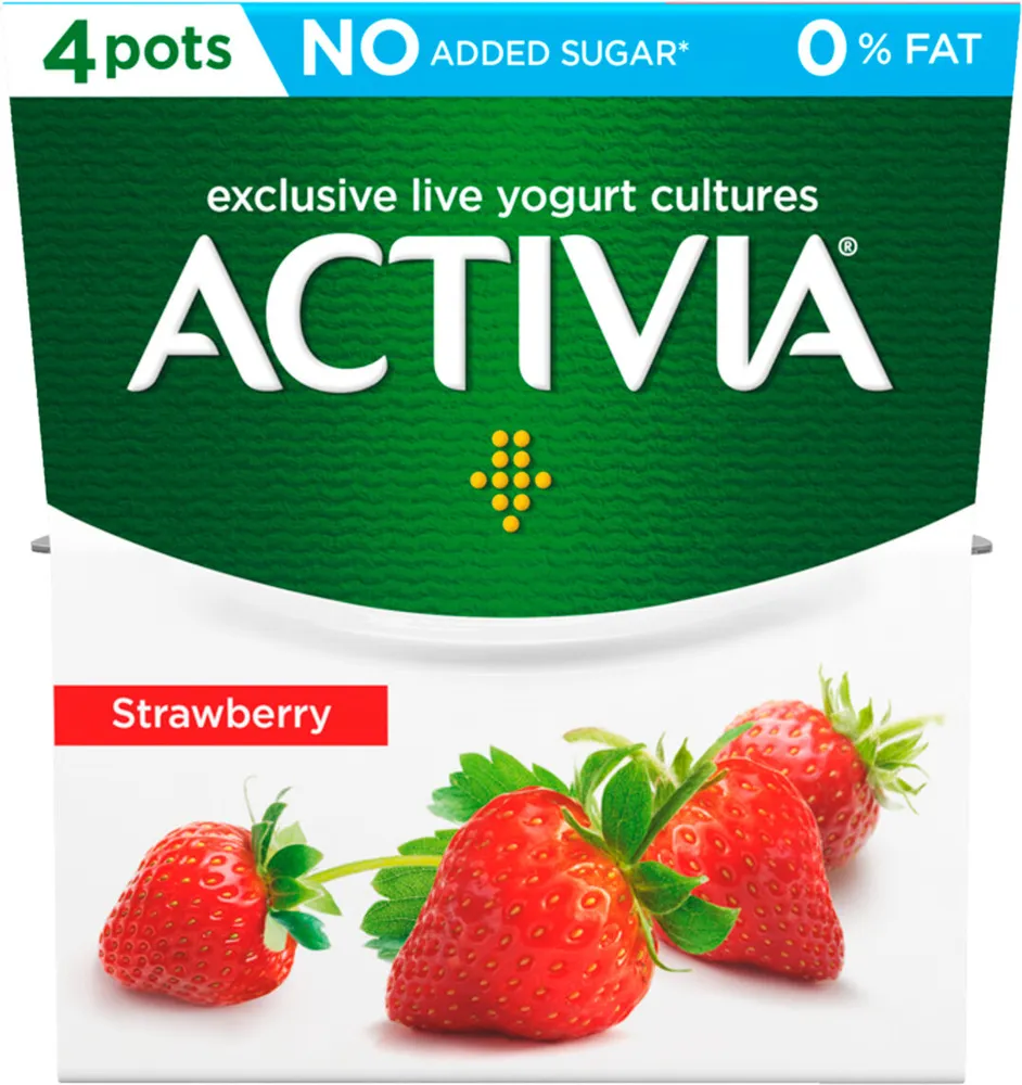 Strawberry No Added Sugar 0% Fat Yogurt 4 x (480g)