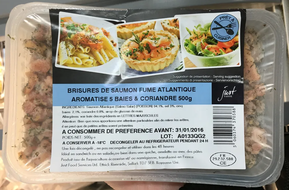 Brisures de saumon fumé atlantique aromatisé 5 baies & coriandre