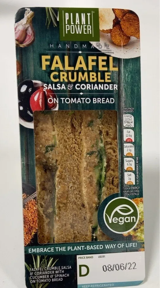 Falaffel crumble salsa & coriander on tomato bread