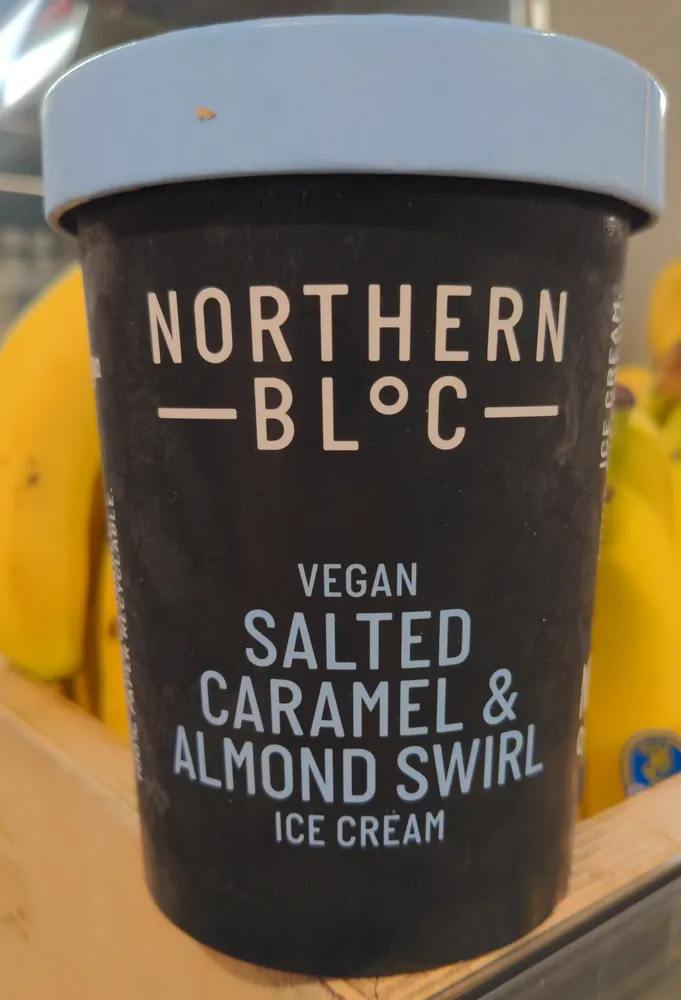 Vegan salted caramel & almond swirl ice cream