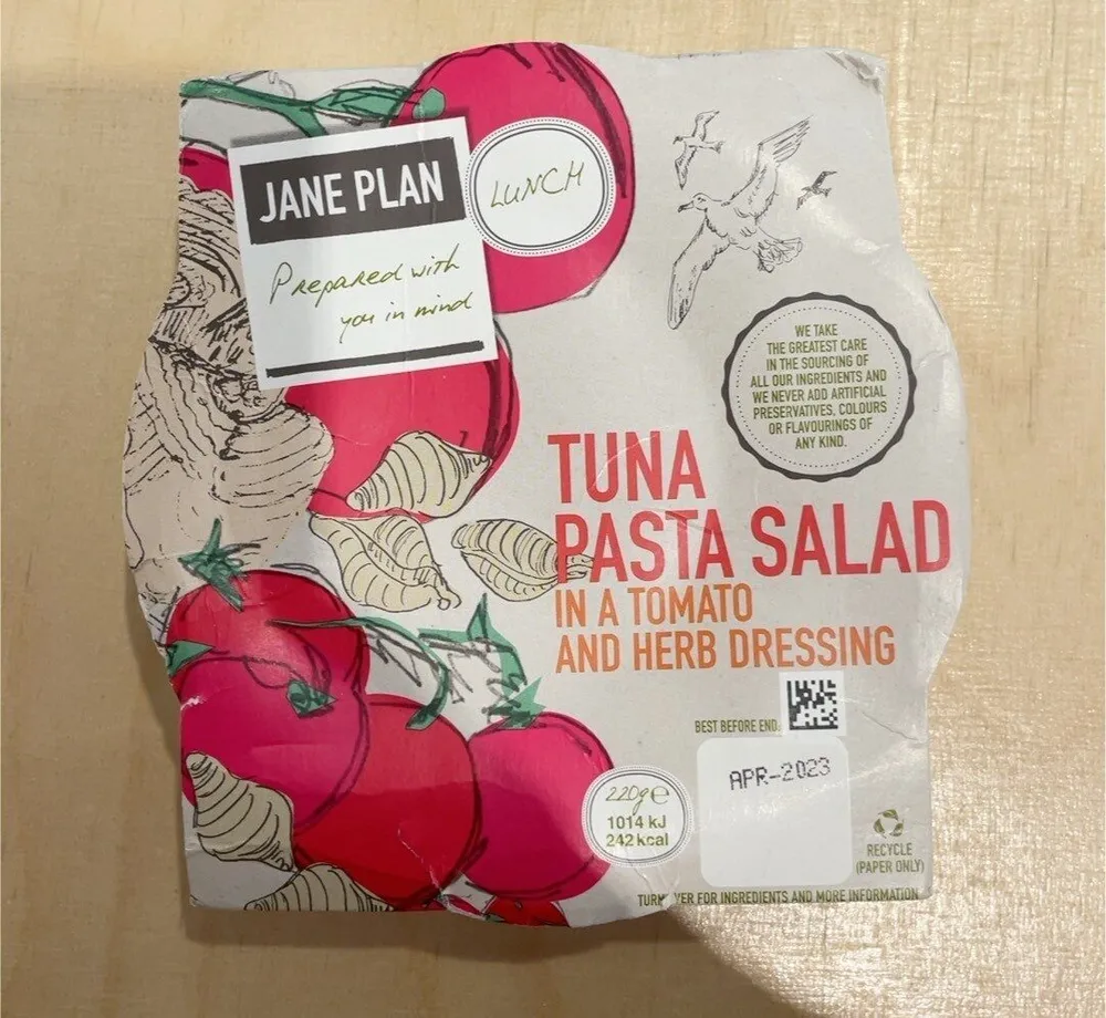 Tuna pasta salad in a tomato and herb sauce