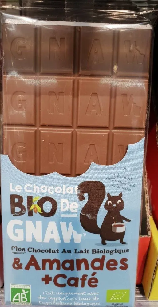 Le chocolat bio de gnaw amande et café