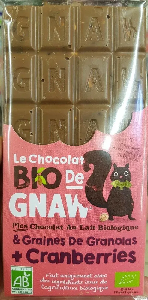 Chocolats au lait bio aux graines et cranberies