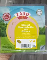 Sliced mortadella with olives