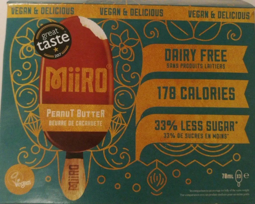 MiiRO Vegan Ice Cream Lollies Peanut Butter 3 x
