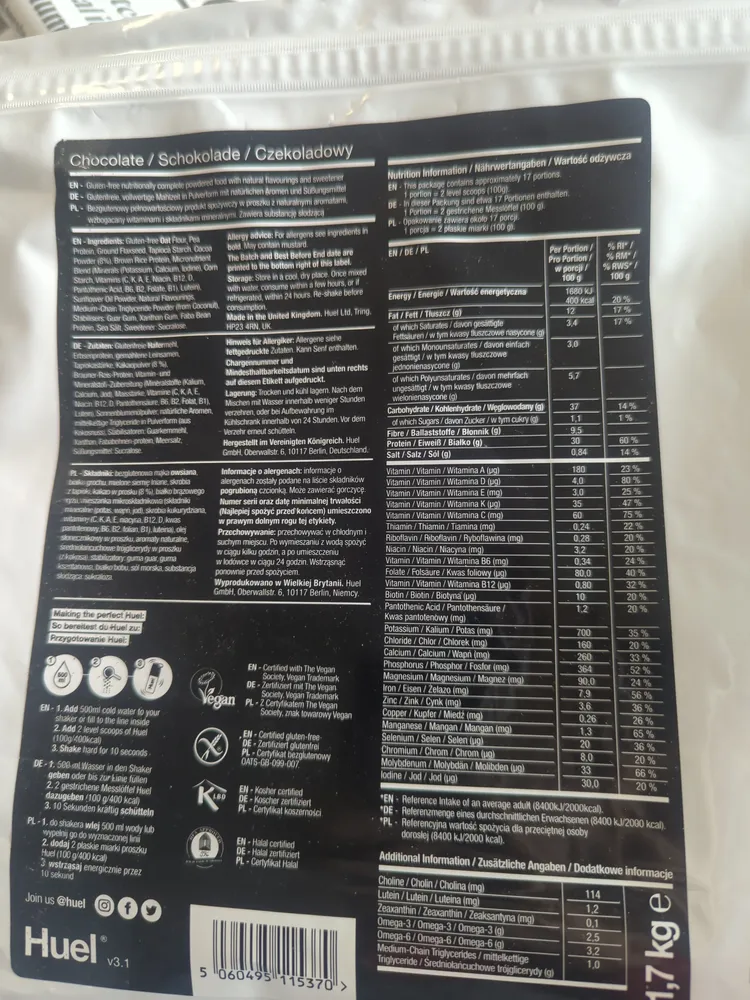Chocolate v3.1 gluten free powder