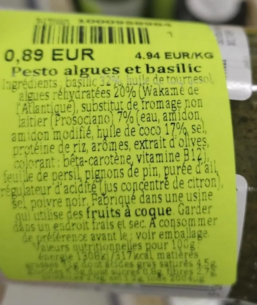 Pesto algues et basilic