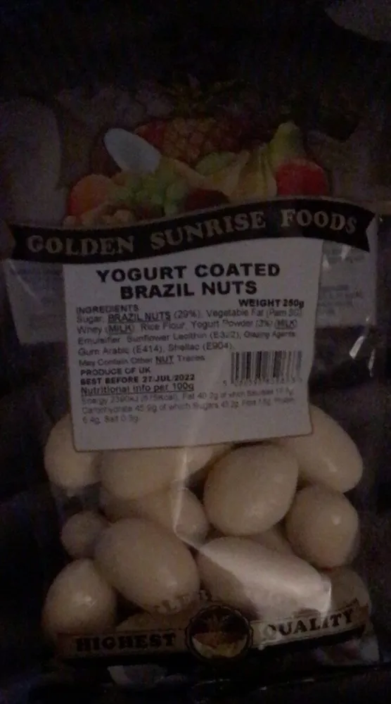 Yogurt coated brazil nuts