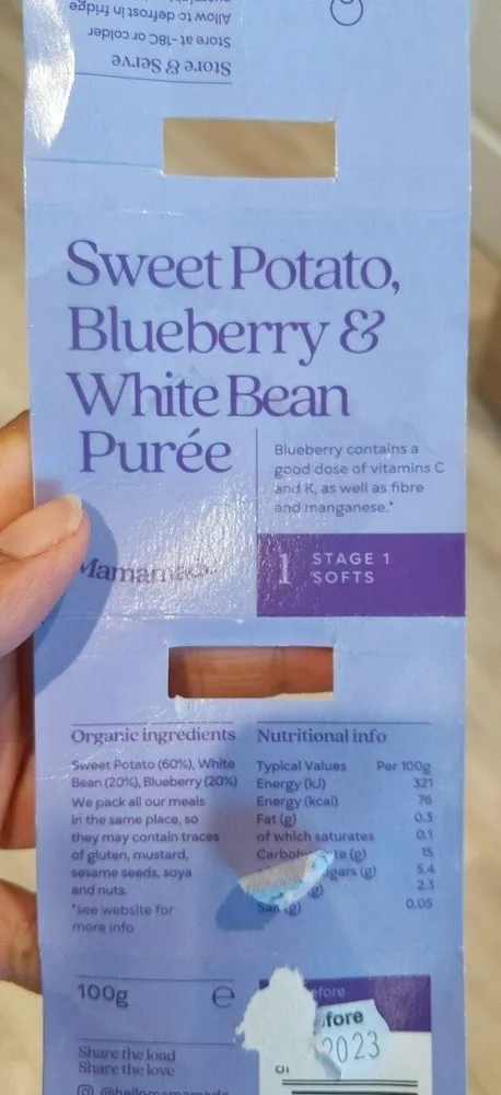 Sweet potato blueberry and white bean puree
