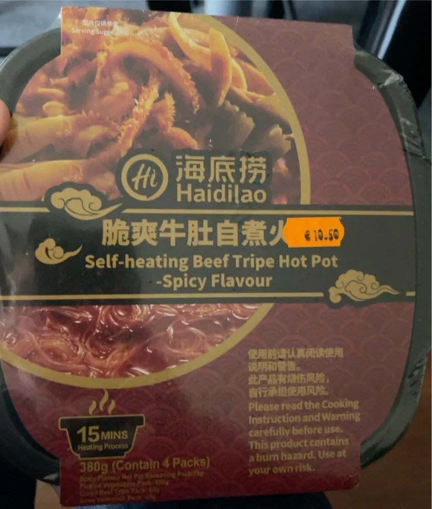 Self heating beef tripe