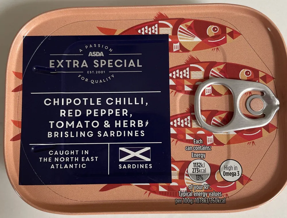Chipotle chili, red pepper, tomato & herbe brisling sardines
