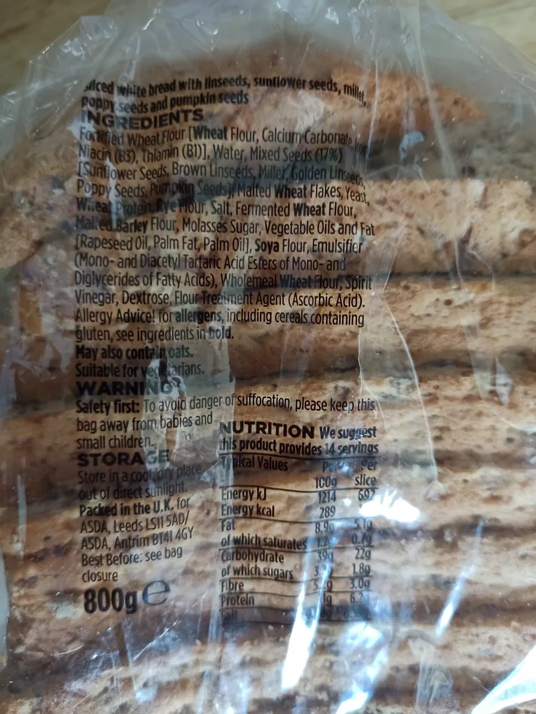 Asda Bakery Seeded Tin Loaf Sliced