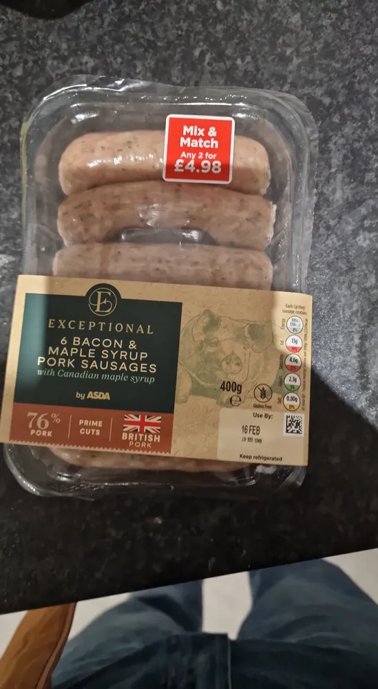 6 Bacon And Maple Surup Pork Sausages