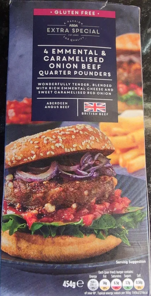 4 Emmental & Caramelised Onion Beef Quarter Pounders