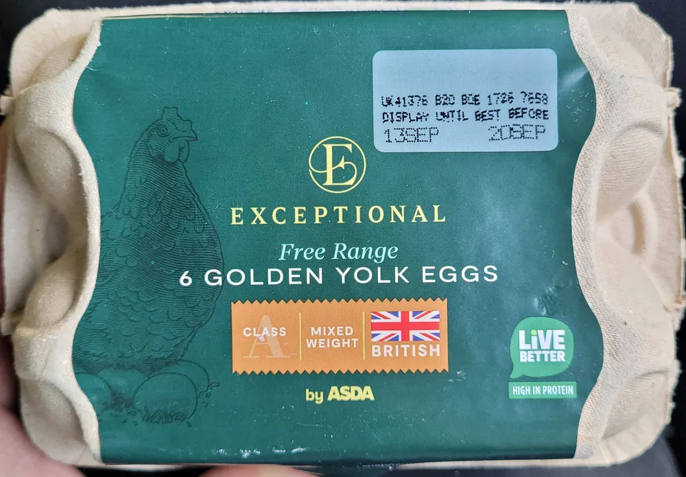 Free Range 6 Golden Yolk Eggs