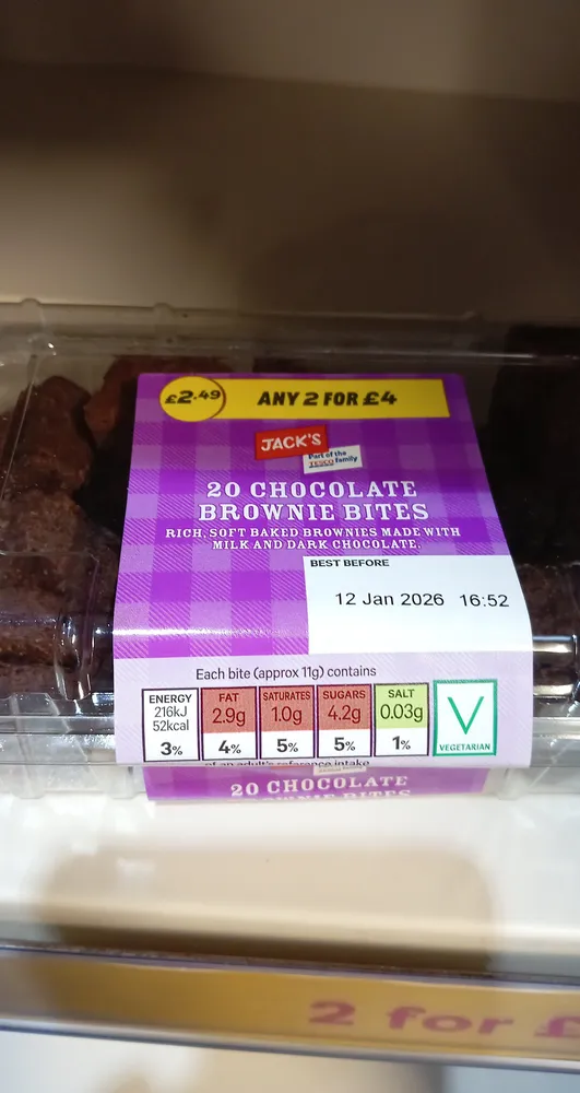 £2.49 ANY 2 FOR £4 JACK'S 20 CHOCOLATE BROWNIE BIT