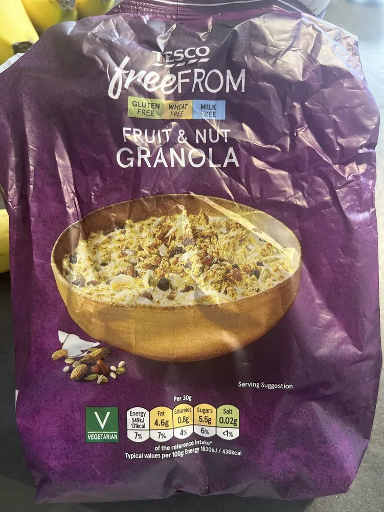 TESCO freeFROM GLUTEN WHEAT FREE MILK FRUIT & NUT