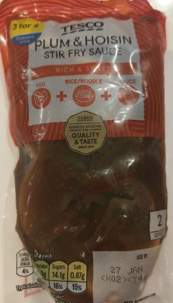 or 2 card ce TESCO PLUM & HOISIN STIR FRY SAUCE VE