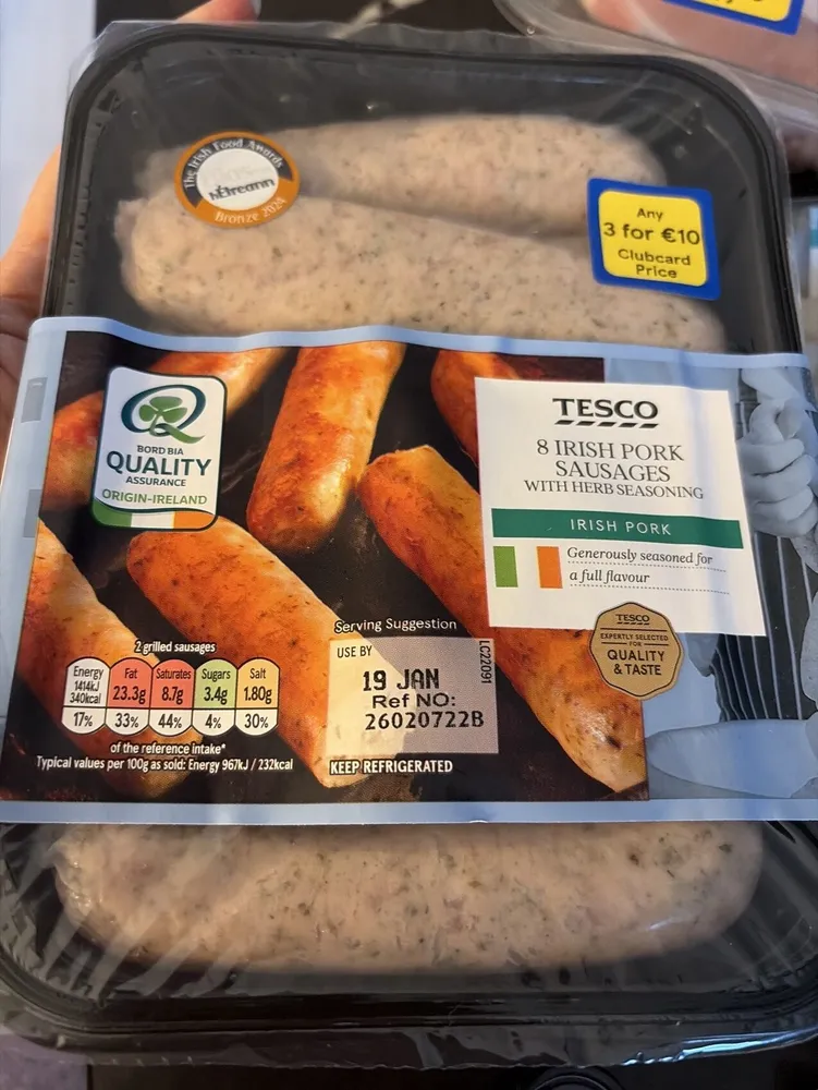 Irish Pork Sausages With Herb Seasoning By Tesco