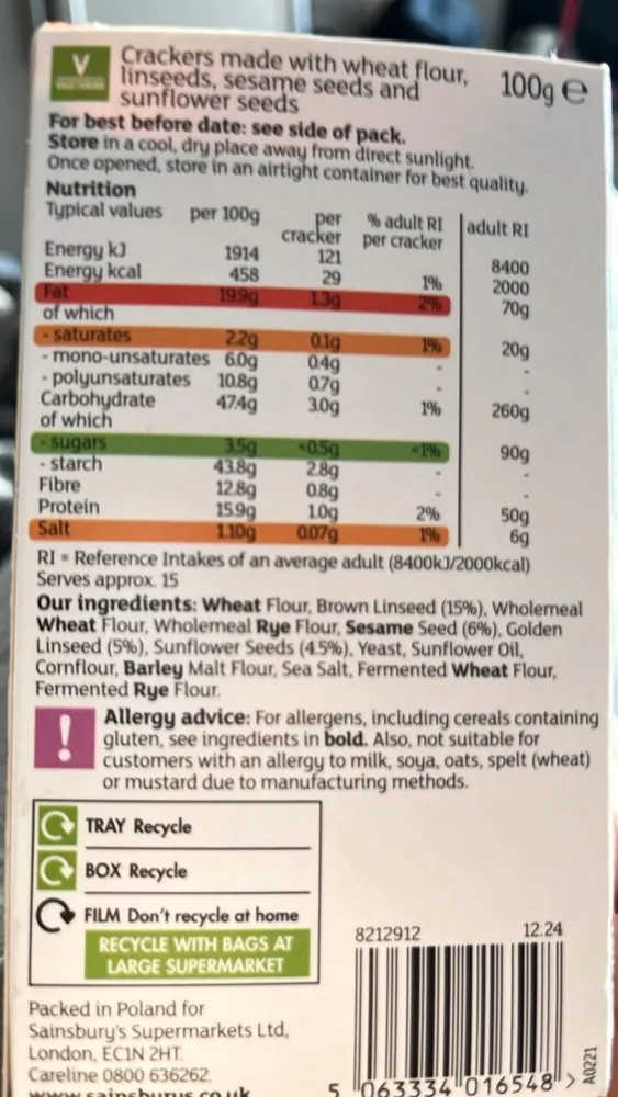 Sainsbury’s Triple Seeded Crackers