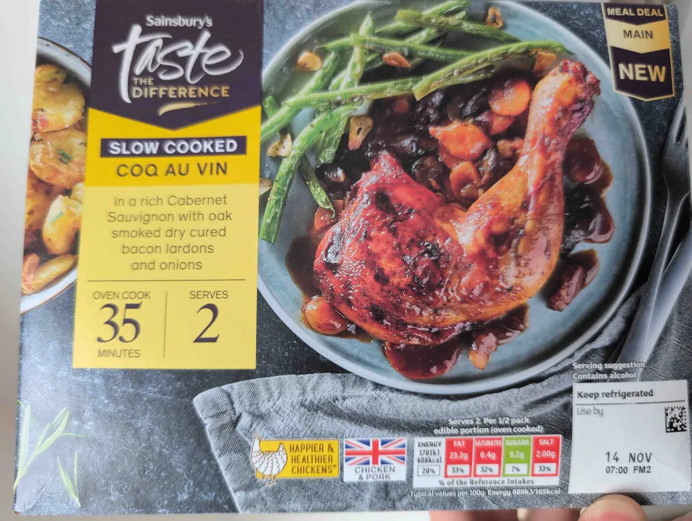 Slow cooked coq au vin