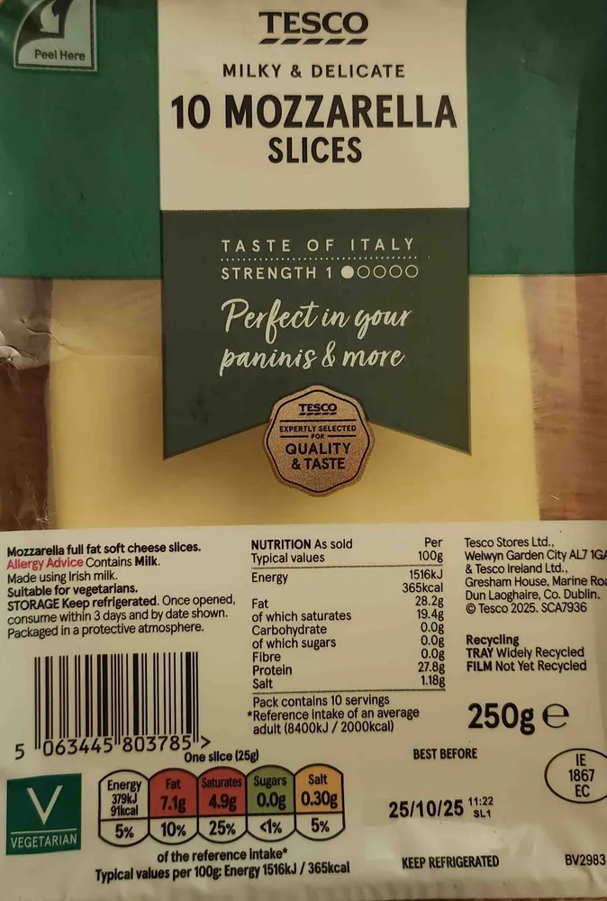 Cheese, Mozzarella 1 slice 25g