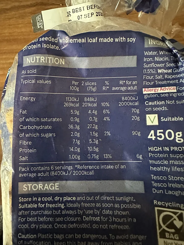 Seeded wholemeal loaf made with soy protein isolate