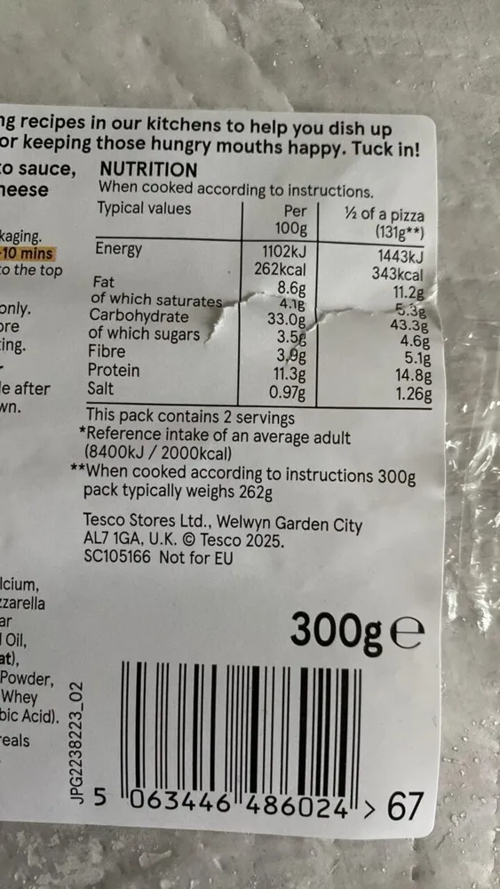 Tesco cheese and tomato pizza