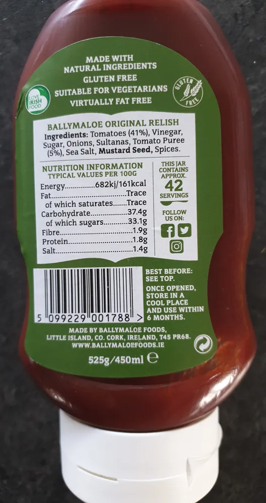 Ballymaloe Country Relish Top Down (525 Grams)