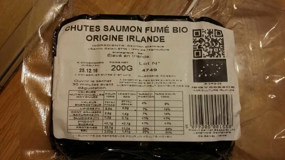 Chutes saumon fumé  bio origine Irlande