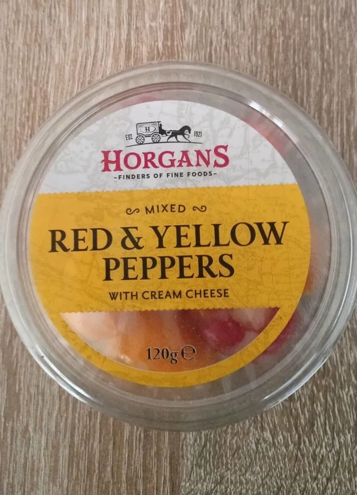 Red yellow peppers with cream cheese