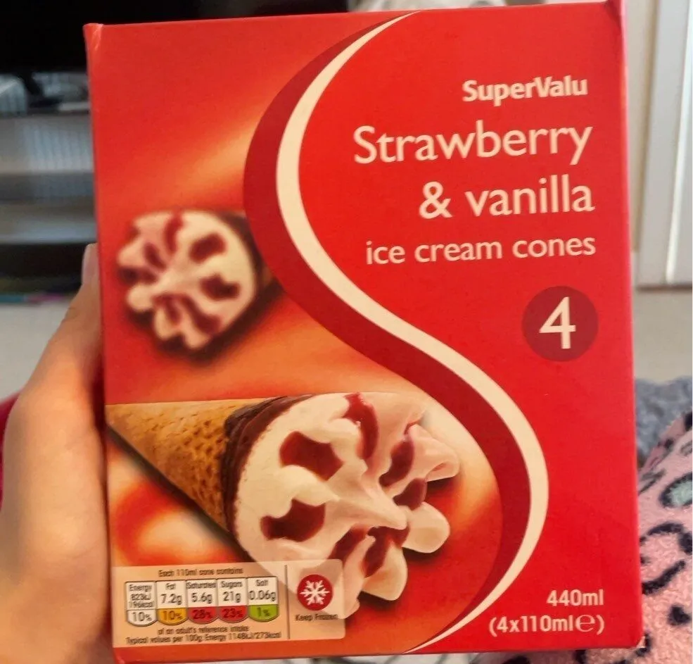 Strawberry and vanilla ice cream cones