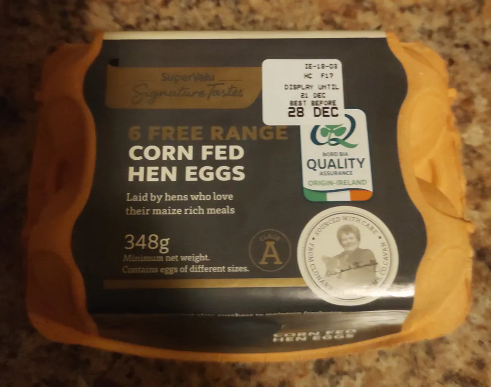 6 Free range corn-fed hen eggs