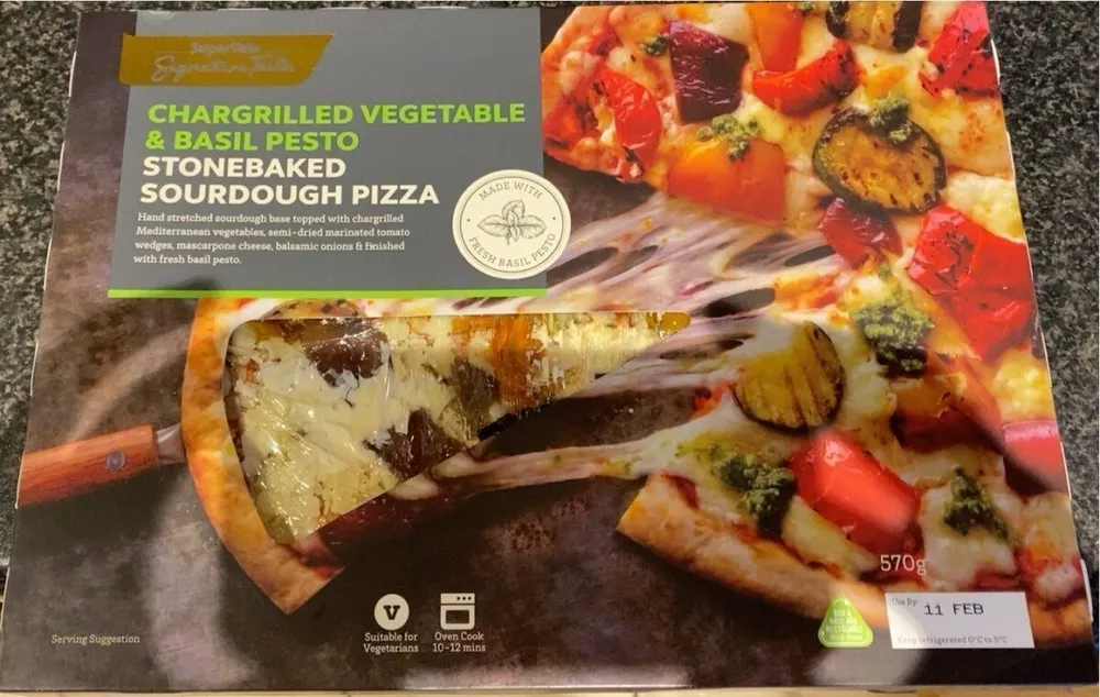 Vegetable basil pesto stonebaked sourdough pizza