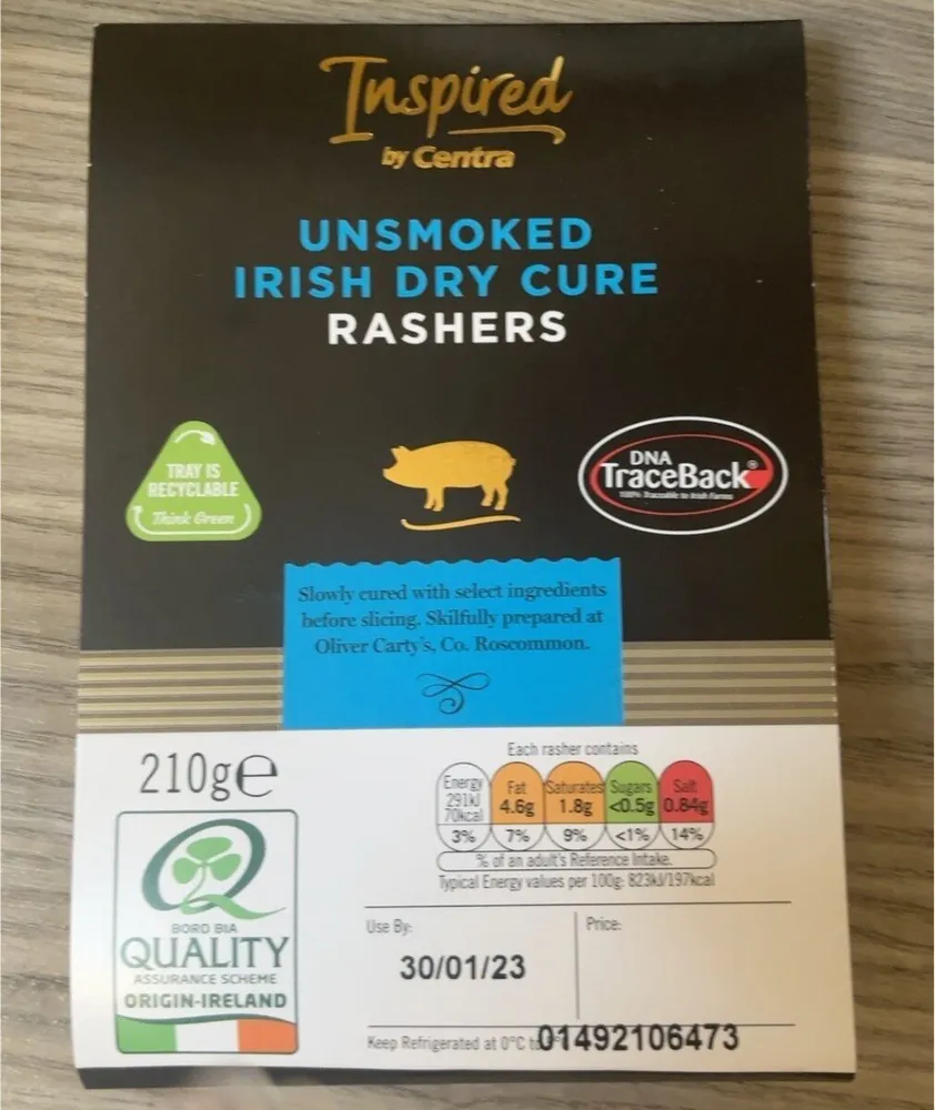 unsmoked irish dry cure rashers